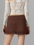 Lace Trim Irregular Hem Mini Skirt