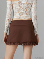 Lace Trim Irregular Hem Mini Skirt