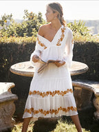 Lace Up Mini Boho Dress WHITE / S