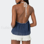 Lace Up Split Front Crop Top