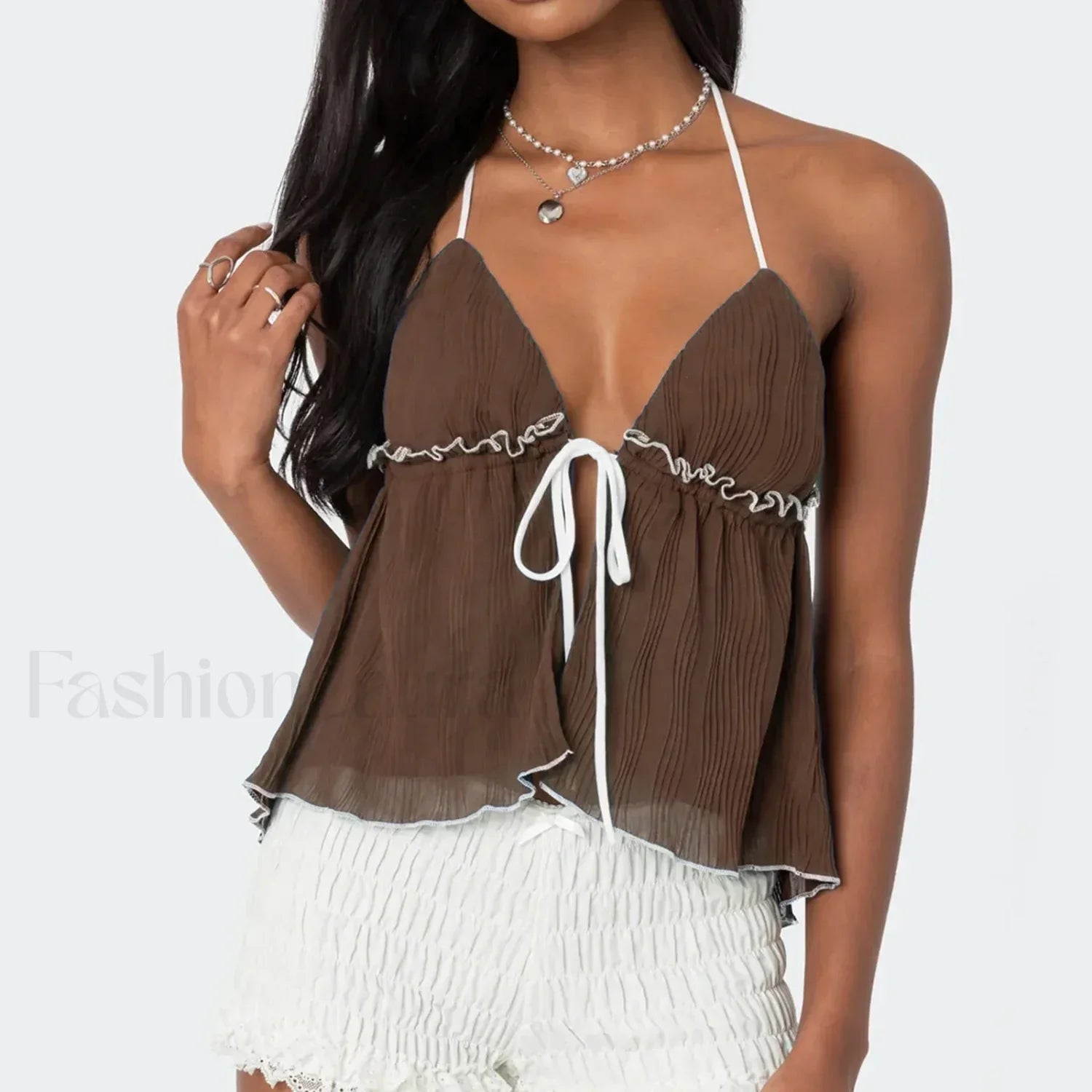 Lace Up Split Front Crop Top Red / S