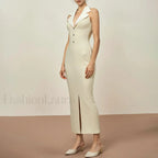 Lapel Single Breasted Midi Dress