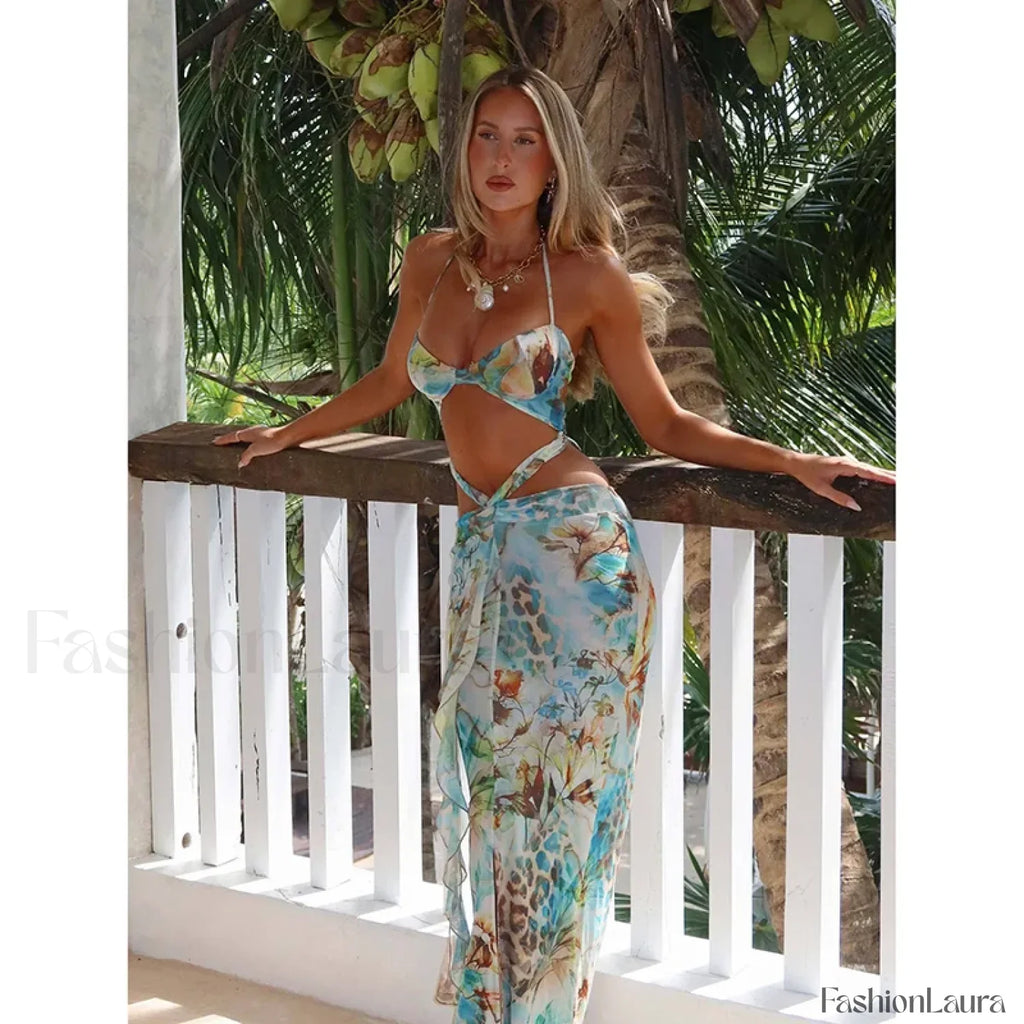 Leopard Deep V Neck Floral Dress