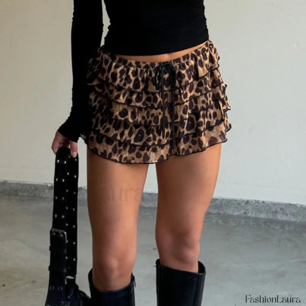 Leopard Layered A Line Skirt