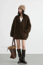 Loose Fit Rabbit Hair Knit Cardigan
