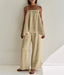Loose Khaki Cotton Tank Pants Two Piece Set Khaki / S