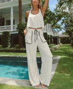 Loose White Cotton Tank Wide Two Piece Set