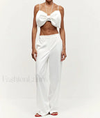 Loose White Satin Bow Skirt Two Piece Set WHITE / S