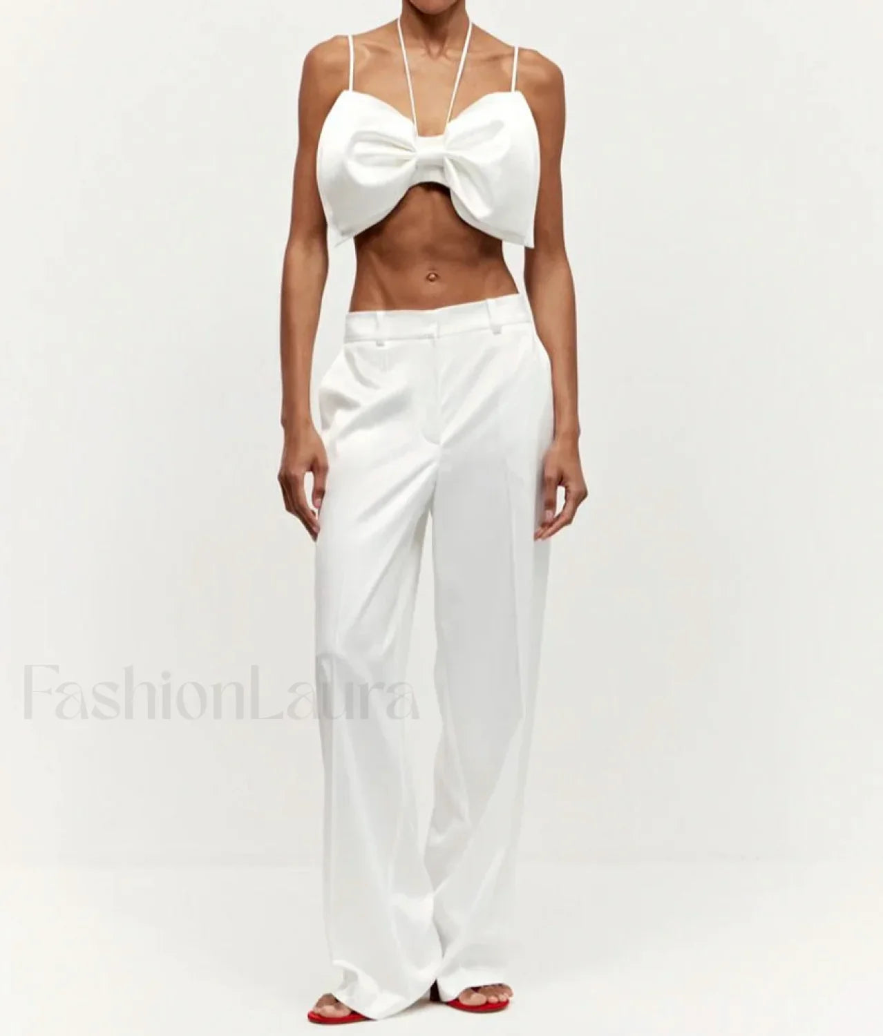 Loose White Satin Bow Skirt Two Piece Set WHITE / S