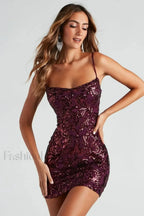 Marie Cowl Neck Charming Sequin Mini Dress XS / Plum