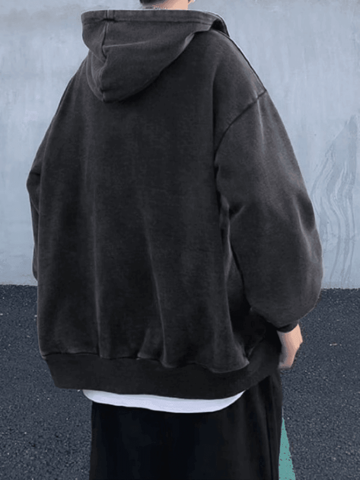 Men’s Vintage Wash Black Zip Up Hoodie Sweatshirts & Hoodies L
