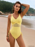 Mesh Patchwork Solid Color One Piece