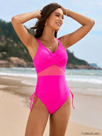 Mesh Patchwork Solid Color One Piece