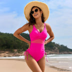 Mesh Patchwork Solid Color One Piece Pink / S