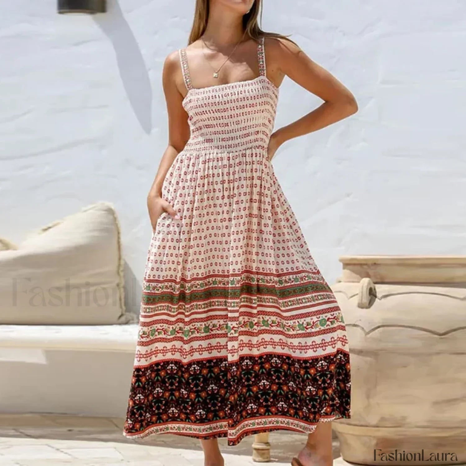Off Shoulder Pocket Boho Dress