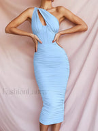 One Shoulder Mesh Midi Dress