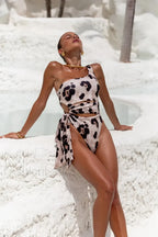 One Shoulder Print Hollow One Piece