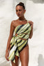 One Shoulder Print Hollow One Piece green / S