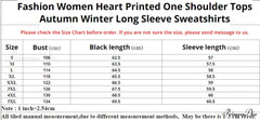 One Sweatshirt Tops Patterned Women's Heart Shoulder Casual Pullover Top