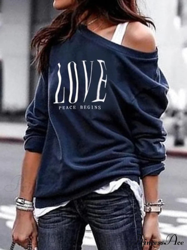 One Sweatshirt Tops Patterned Women's Heart Shoulder Casual Pullover Top Secondary image