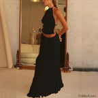 Party Beach Halter Skirt Two Piece Set Black / S