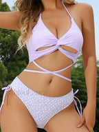 Patchwork Bandage Swimsuit Set pink / S