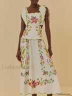 Patchwork Square Collar Boho Dress