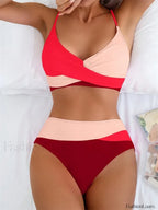 Patchwork String Bikini Set RED3 / S
