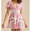 Patchwork Tiered Floral Dress red / S