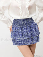 Plaid Cake Ruffle Mini Skirt DEEP BLUE / S