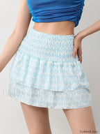 Plaid Cake Ruffle Mini Skirt Light Blue / S