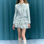 Plaid Lace Patchwork Skirt Blue / S