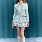 Plaid Lace Patchwork Skirt Blue / S