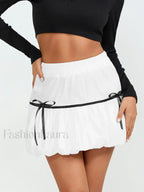 Pleated Bow Bubble Mini Skirt