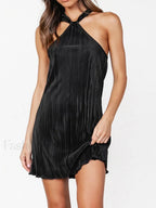 Plisse Halter Graceful Short Dress Dresses