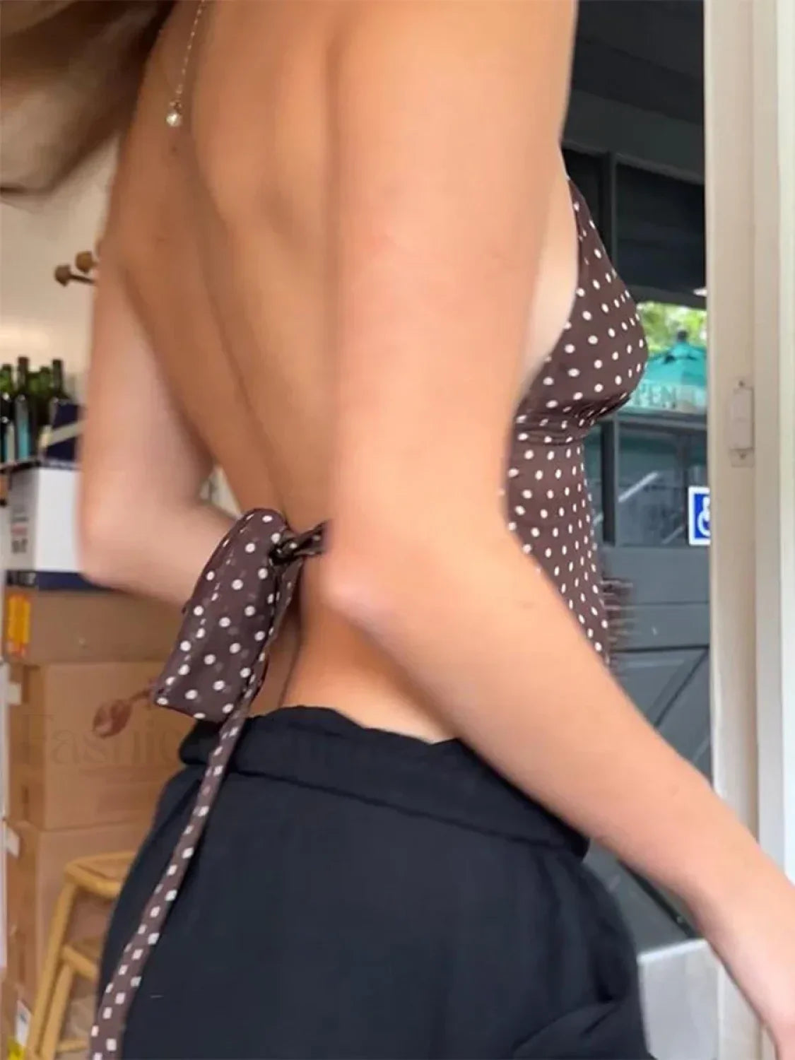 Polka Dot Tie Back Crop Top