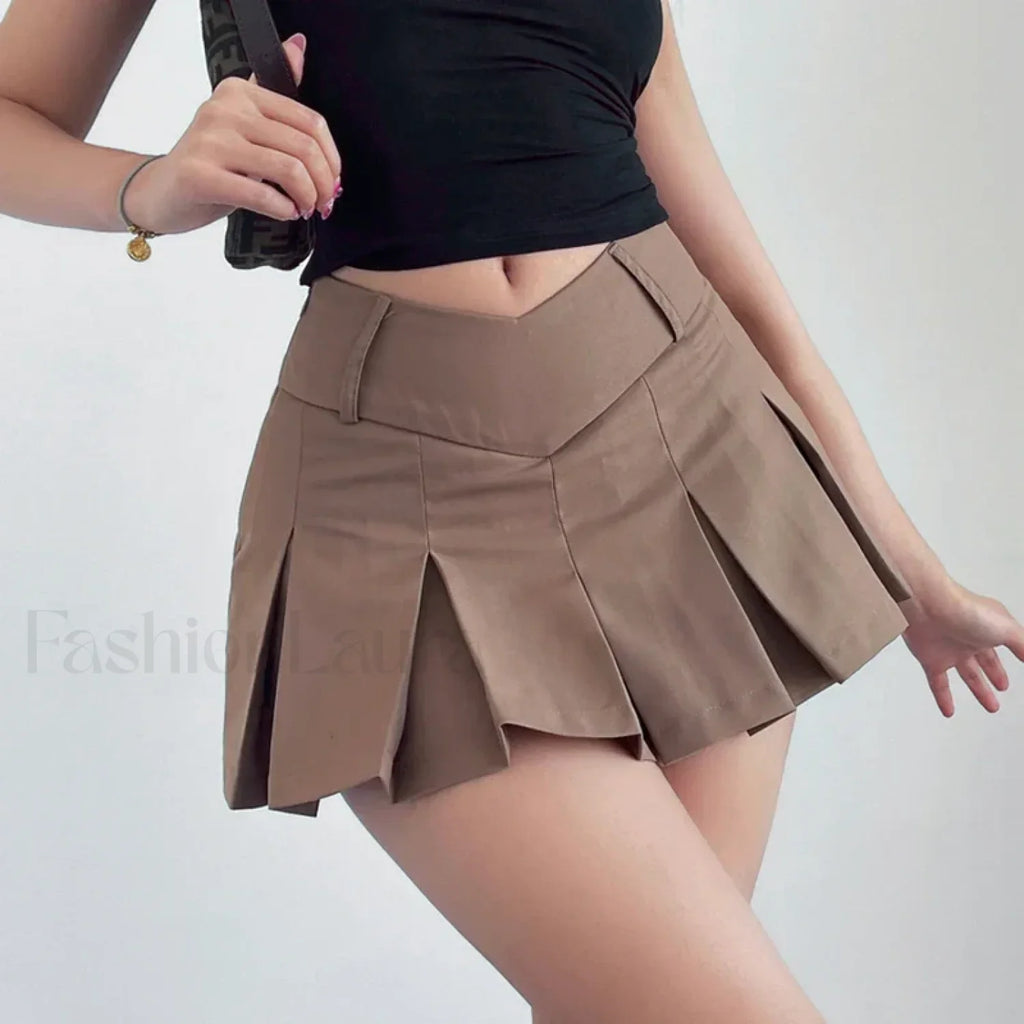 Preppy Micro Mini A line Skirt Brown / S