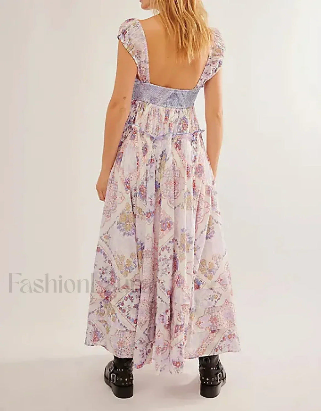 Printed Chiffon Short Sleeve Boho Dress