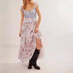 Printed Chiffon Short Sleeve Boho Dress