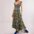 Printed Chiffon Short Sleeve Boho Dress