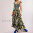 Printed Chiffon Short Sleeve Boho Dress