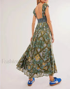 Printed Chiffon Short Sleeve Boho Dress