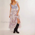 Printed Chiffon Short Sleeve Boho Dress