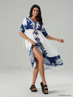Printed V Neck Summer Boho Dress