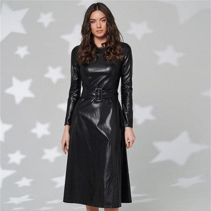 DressBetty - Fashion Belt Faux Leather Slim Fit PU Dress