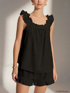 Pure Cotton Ruffle Shorts Set Black / XS Short Sets
