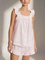 Pure Cotton Ruffle Shorts Set Pink / XS Short Sets
