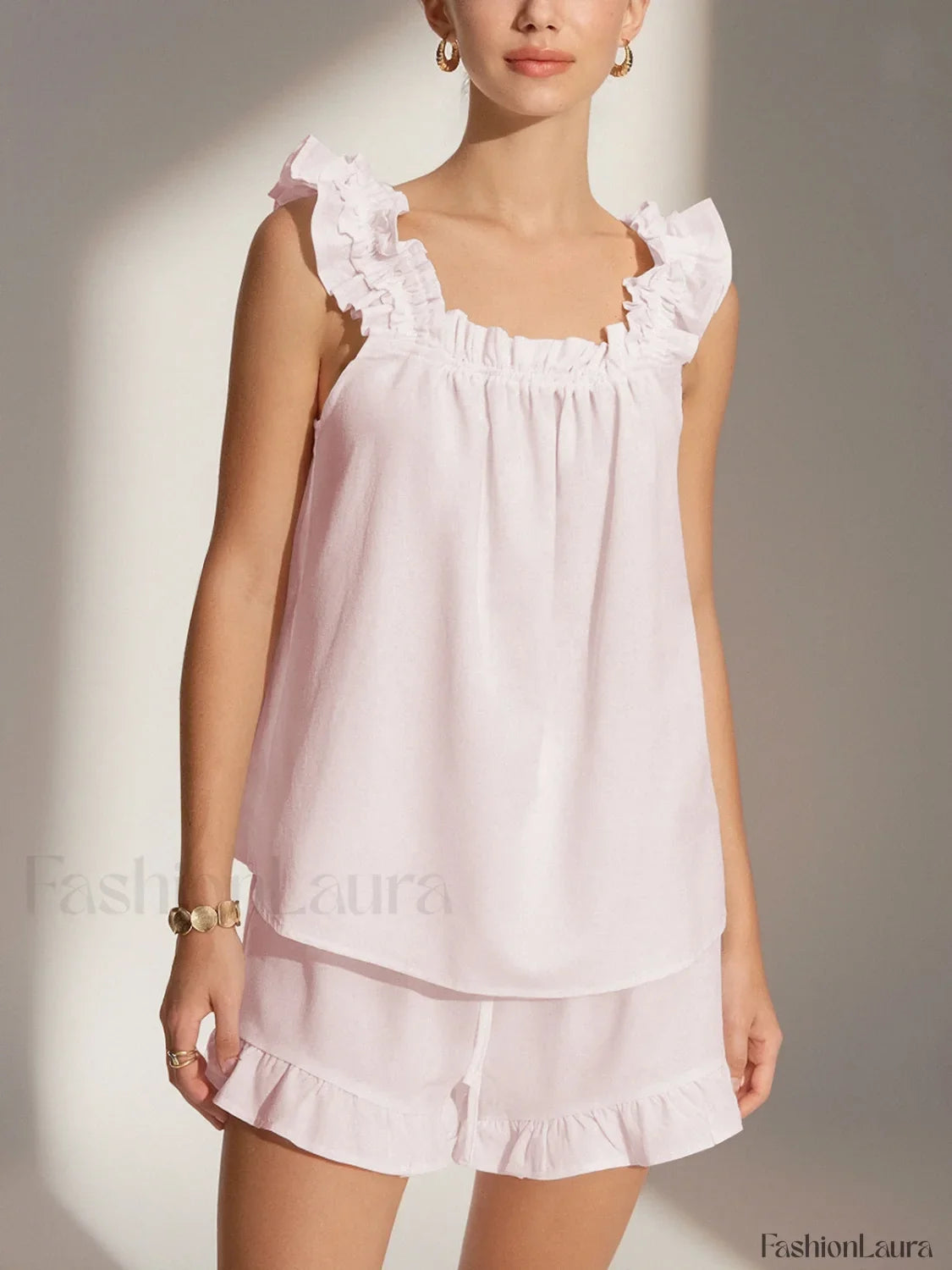 Pure Cotton Ruffle Shorts Set Pink / XS Short Sets
