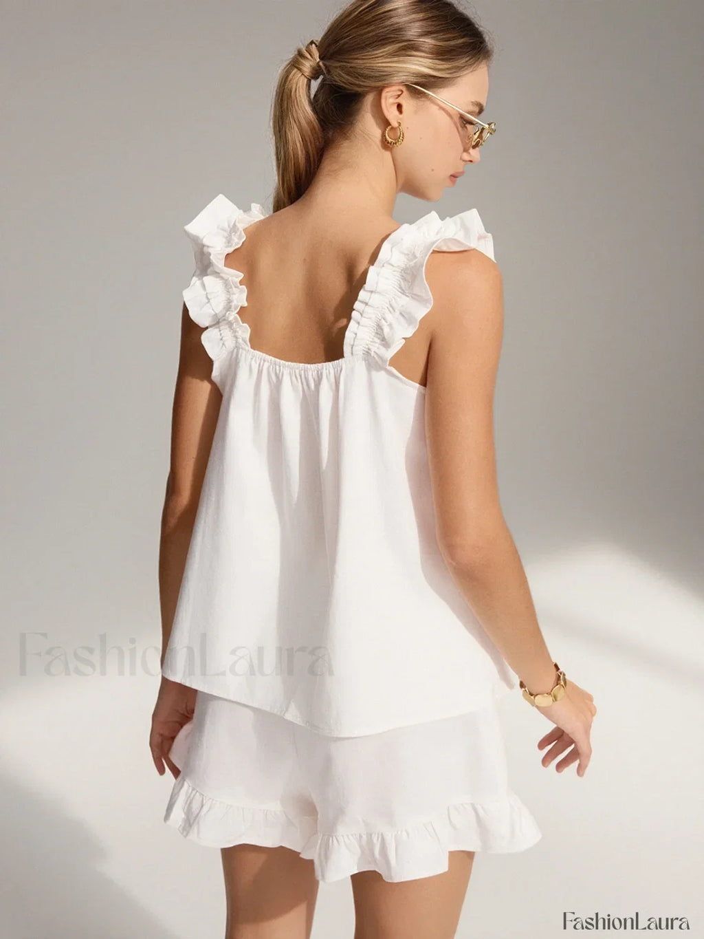 Pure Cotton Ruffle Shorts Set Short Sets