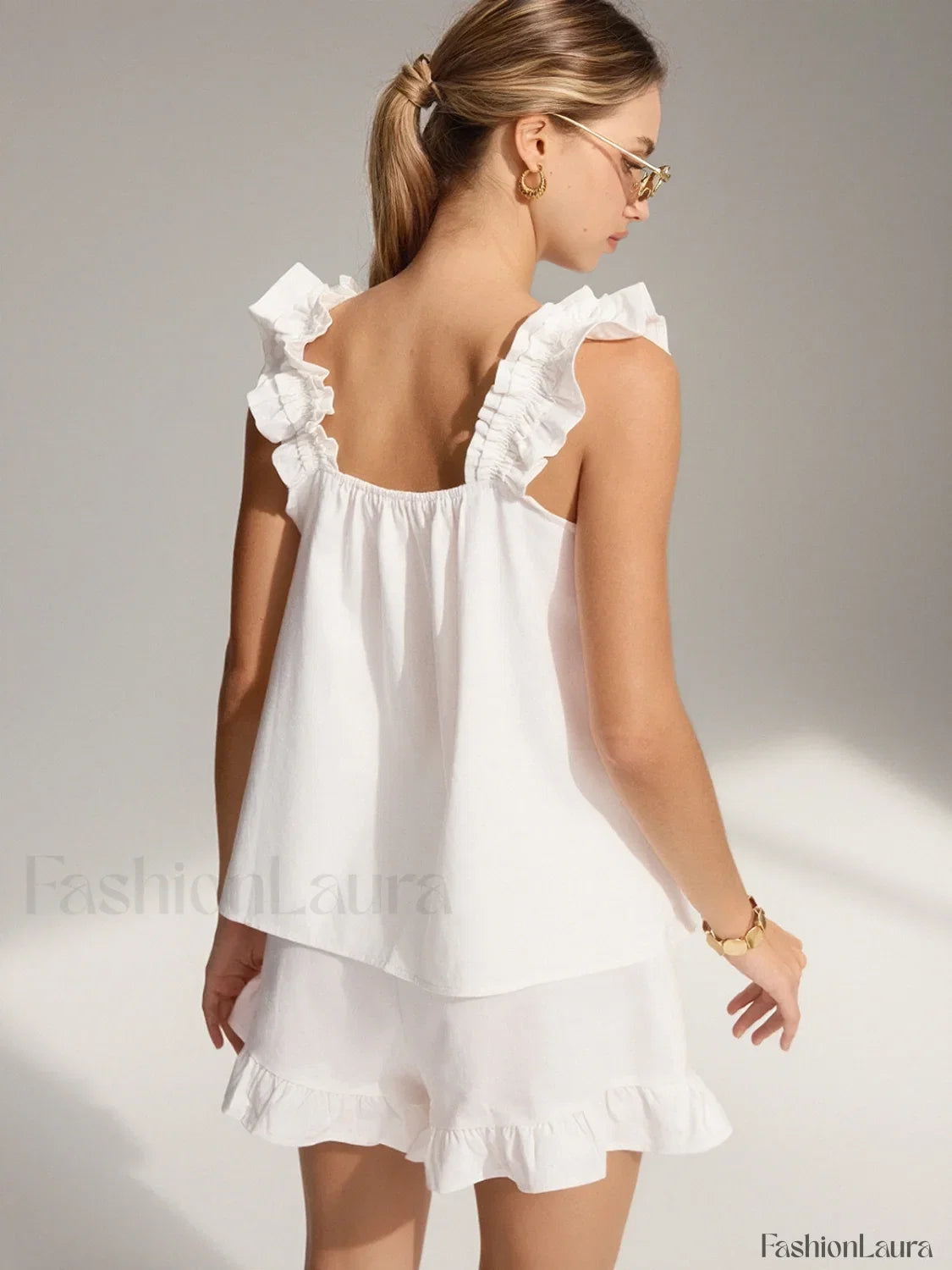 Pure Cotton Ruffle Shorts Set Short Sets